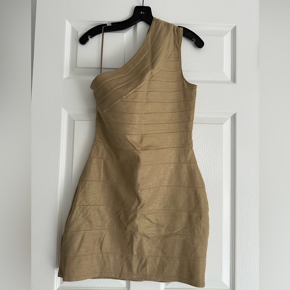 Express One Shoulder Gold Dress - size M